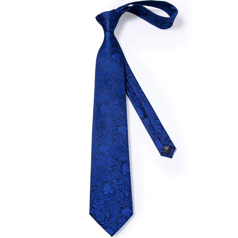 DiBanGu Mens Tie Set Silk Necktie and Gold Tie Ring Pocket Square Cufflinks Formal Business Wedding Ties with Gift Box, Blue - Image 5